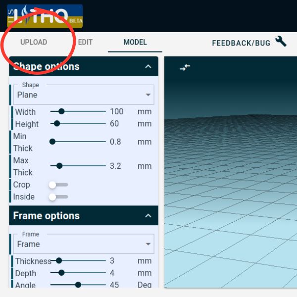 lithophane maker upload button