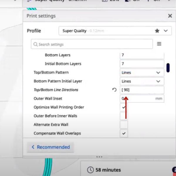 line direction setting cura